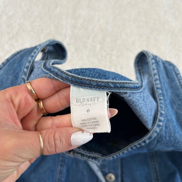 VTG Old Navy Womens Sz 6 Blue Denim Sleeveless Y2K Button-Up Dress Cottage Girl - Picture 6 of 6